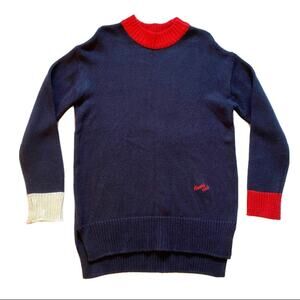 Heart Club Embroidered Logo Detail Loose Knit Sweater Dress Retro Ribbed Neck